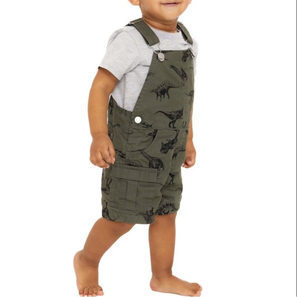 Wonder Nation Dinosaur Overalls with Gray Tee